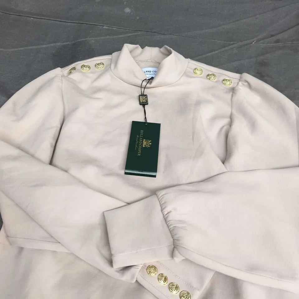 HOLLAND COOPER BEIGE KNIT TOP WITH GOLD BUTTON EPAULETTES – UK XS