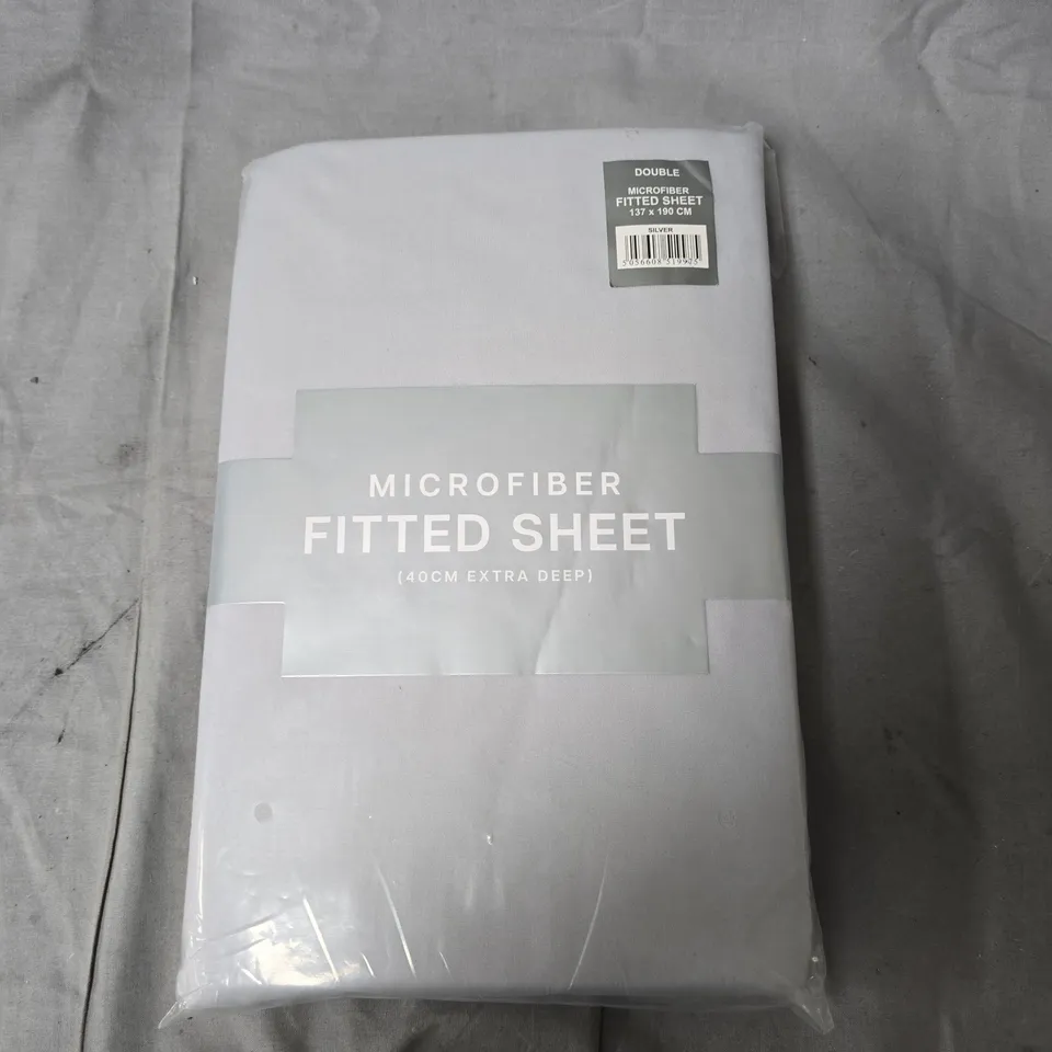 DOUBLE MICROFIBER FITTED SHEET – SILVER, 137 X 190 CM