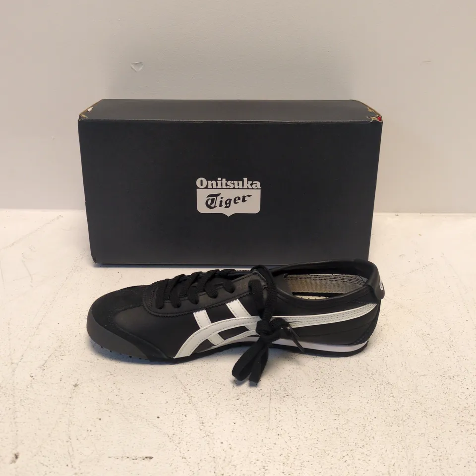 ONITSUKA TIGER SNEAKERS – BLACK WITH WHITE STRIPES (UK 6)