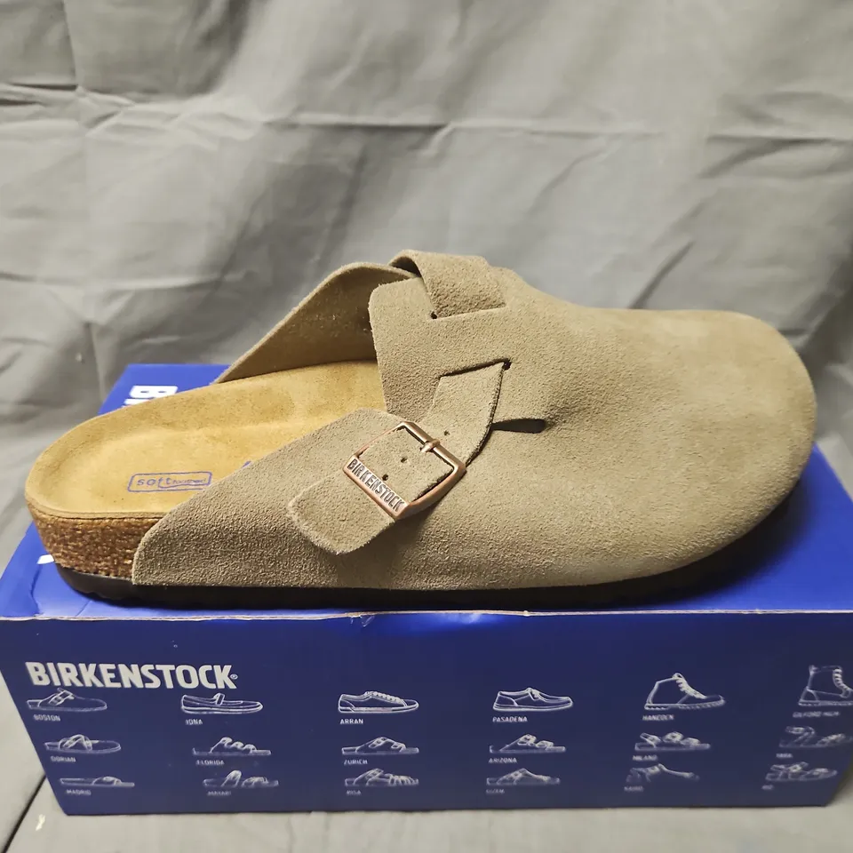 BOXED BIRKENSTOCK BOSTON BS TAUPE SUEDE SANDALS – EU 40