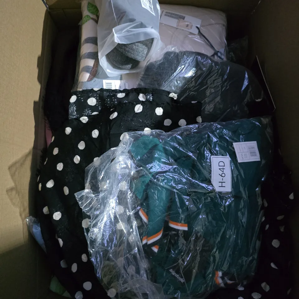 LARGE BOX OF APPROXIMATELY 25 ASSORTED CLOTHING ITEMS IN VARIOUS COLOURS, STYLES AND SIZES - COLLECTION ONLY