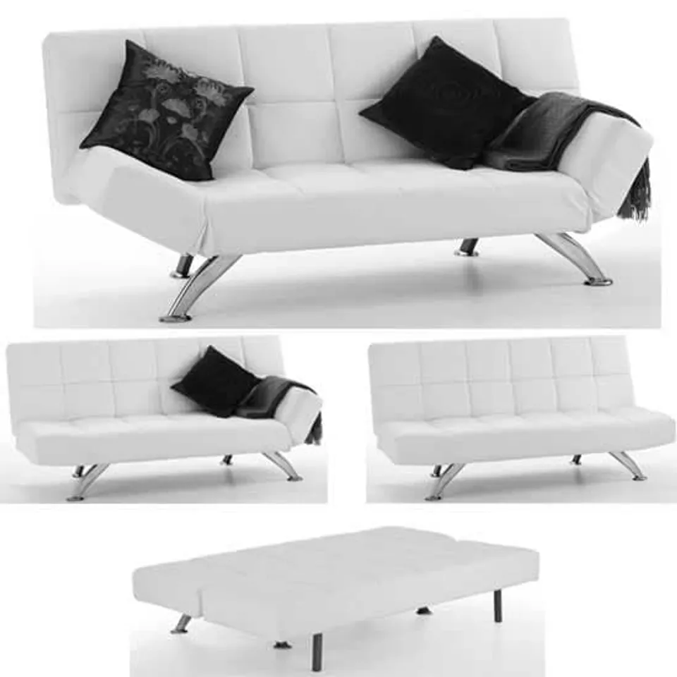 BOXED VENICE SOFA BED IN WHITE FAUX LEATHER (1 BOX)