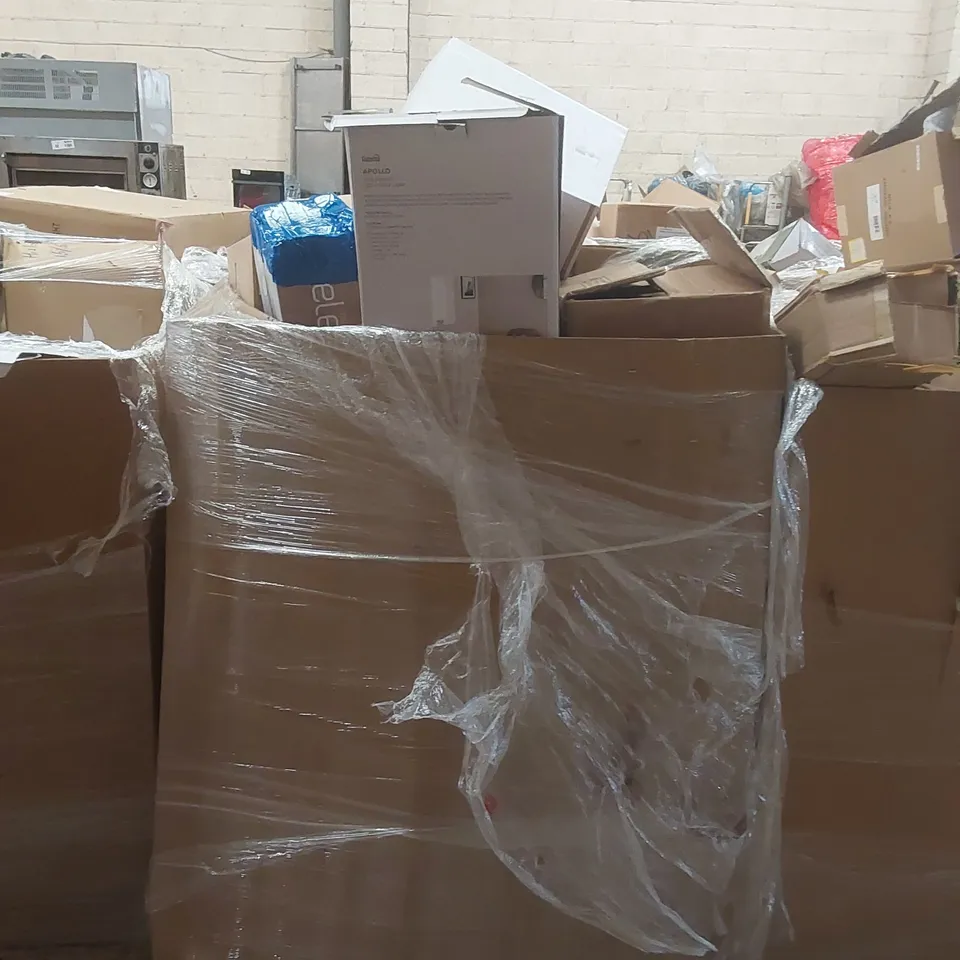 PALLET TO CONTAIN A VERY LARGE QUANTITY OF DESIGNER INDOOR LIGHTING PRODUCTS TO INCLUDE: TABLE LAMP, CEILING LIGHT, FLOOR LAMP ECT