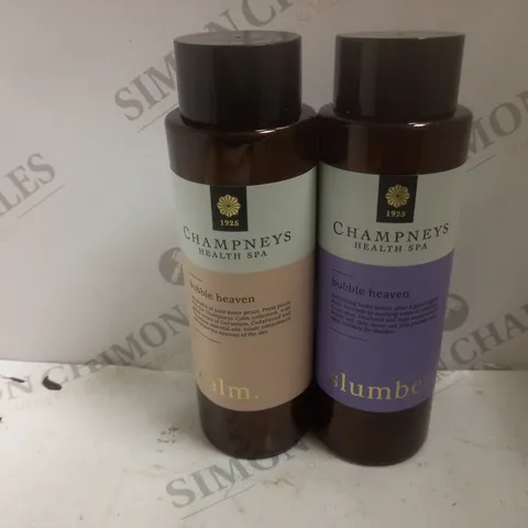 2 CHAMPNEYS HEALTH SPA PRODUCTS TO INCLUDE BUBBLE HEAVEN CALM (500ml), BUBBLE HEAVEN SLUMBER (500ml)