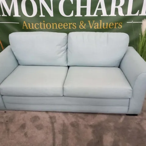 DESIGNER BELVIDERE TURQUIOSE FABRIC THREE SEATER SOFA