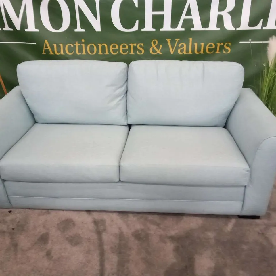 DESIGNER BELVIDERE TURQUIOSE FABRIC THREE SEATER SOFA