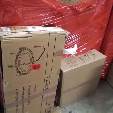 PALLET OF ASSORTED HOUSEHOLD GOODS AND PRODUCTS TO INCLUDE;TRAMPOLINE,CEILING FAN