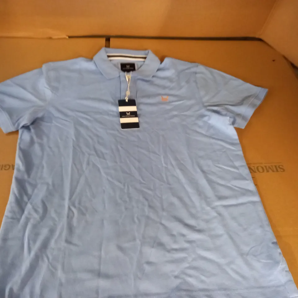 CREW CLOTHING BLUE POLO SHIRT - L