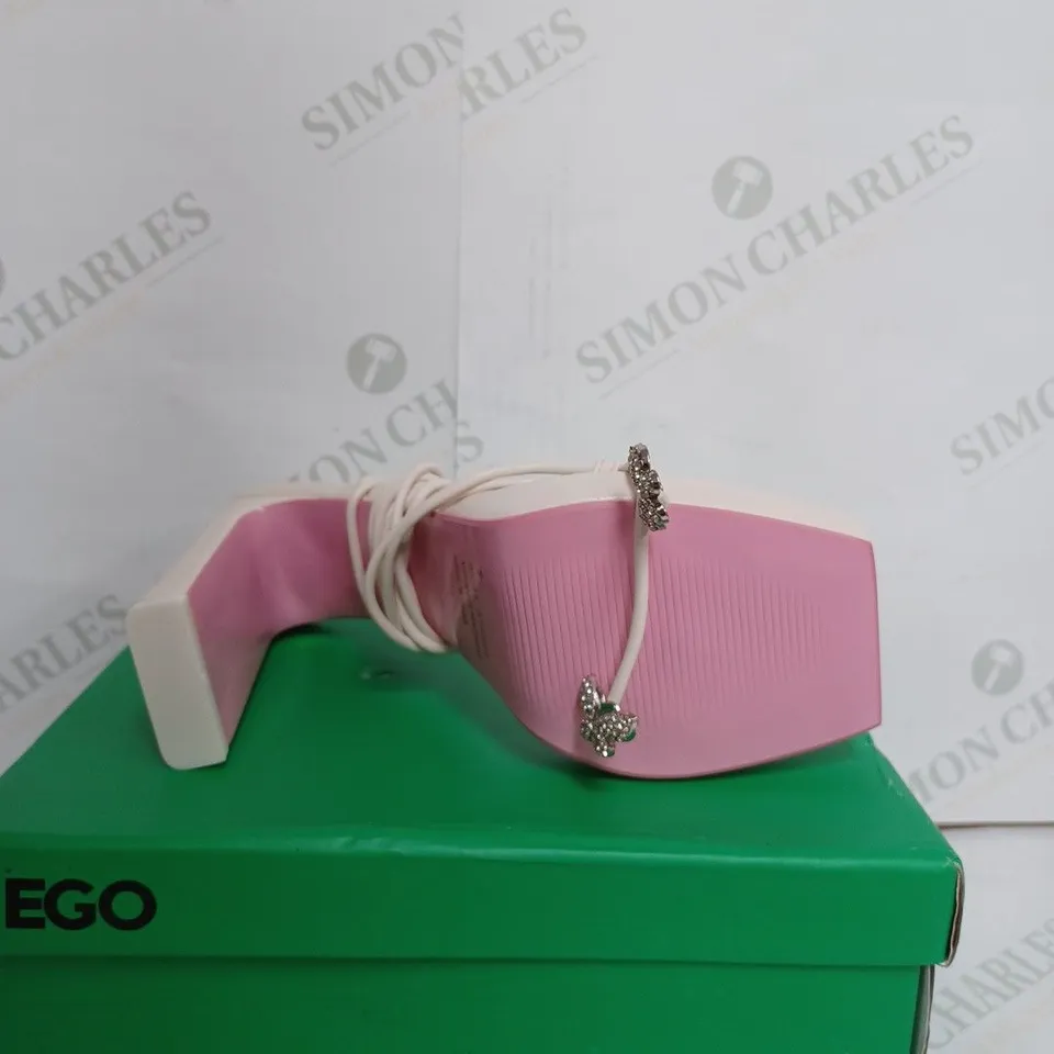 BOXED EGO IN THE GAME HEELED SANDALS IN CREAM - UK 5 