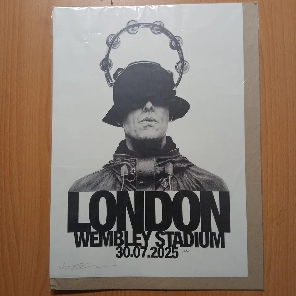 LIAM GALLAGHER COMEMORATIVE LONDON WEMBLEY STADIUM POSTER - 30.07.2025 LIMITED EDITION PRINT 11/50 SIGNED BY SRTIST STEVE GOODISON