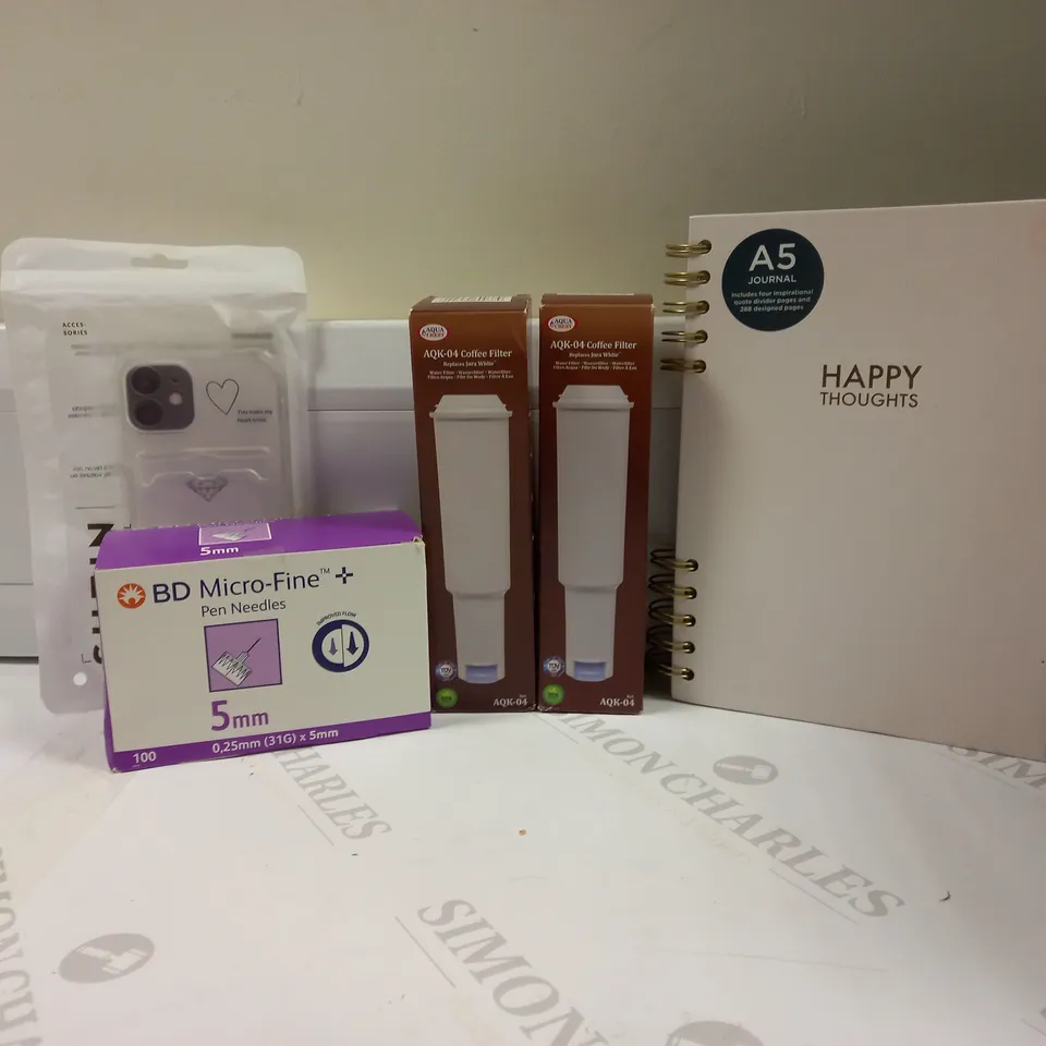LOT OF APPROX 20 HOUSEHOLD ITEMS TO INCLUDE AQK-04 COFFE FILTER, JOURNAL AND IPHONE 12 CASE