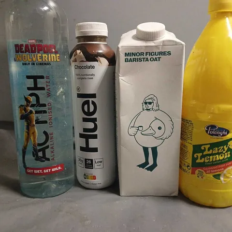 APPROXIMATELY 12 ASSORTED FOOD & DRINK ITEMS TO INCLUDE - LAZY LEMON , HUEL CHOCOLATE , BARISTA OAT ETC