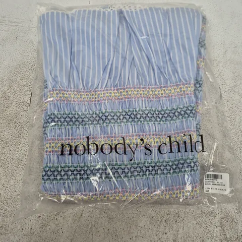 BAGGED NOBODY'S CHILD BLUE RONDA SHIRRED TOP, UK14