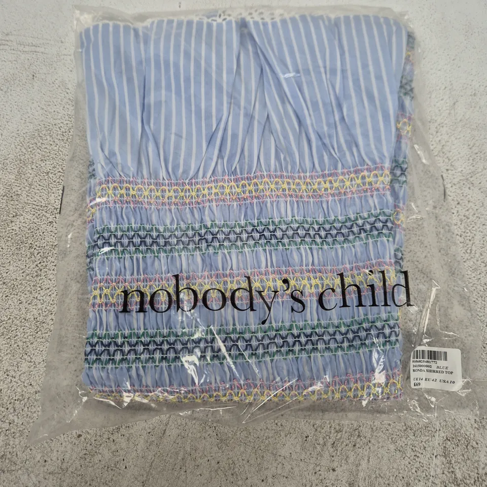 BAGGED NOBODY'S CHILD BLUE RONDA SHIRRED TOP, UK14