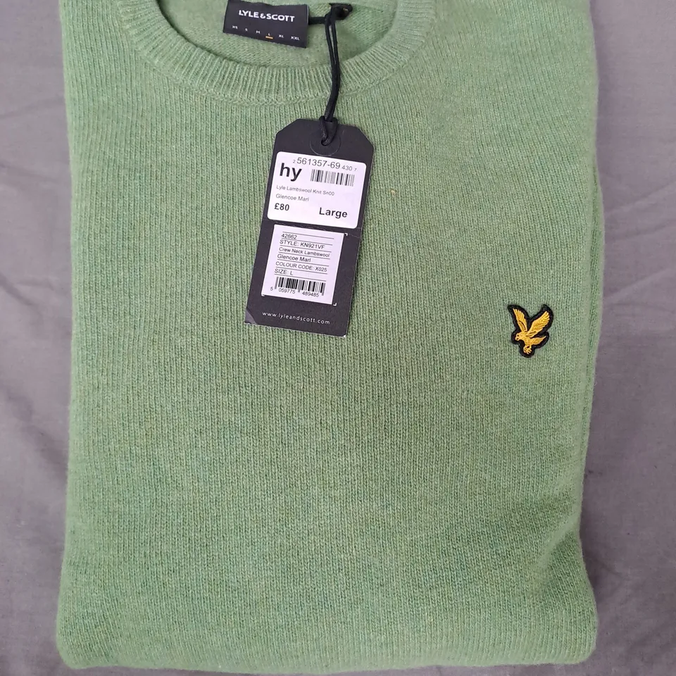 LYLE & SCOTT LAMBSWOOL CREW NECK JUMPER IN GREEN SIZE LARGE