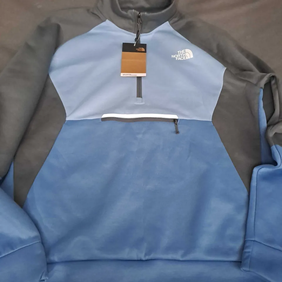 THE NORTH FACE KAVEH 1/4 ZIP FUNNEL FLEECE IN STONE/BLUE - LARGE