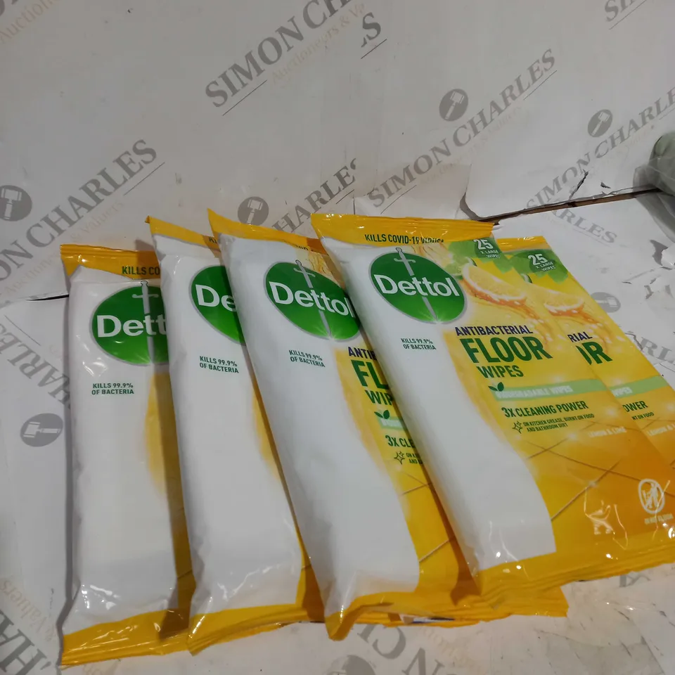 5 X PACKS OF DETTOL ANTIBACTERIAL FLOOR WIPES - LEMON & LIME