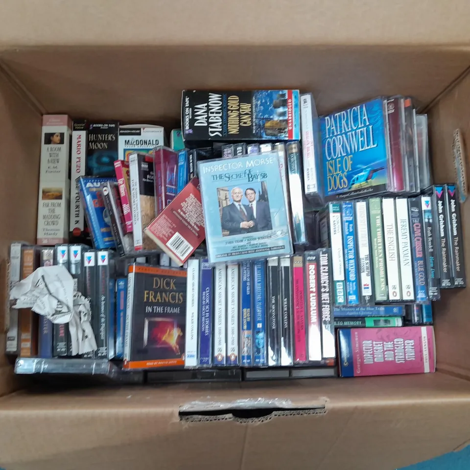LARGE BOX OF APPROXIMATELY 100 CASSETTE TAPES