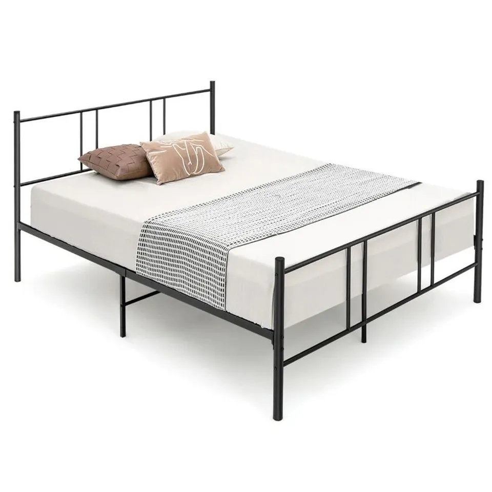 BOXED COSTWAY DOUBLE SIZE SLATTED METAL BED FRAME WITH HEADBOARD AND FOOTBOARD - 200 X 139cm - BLACK