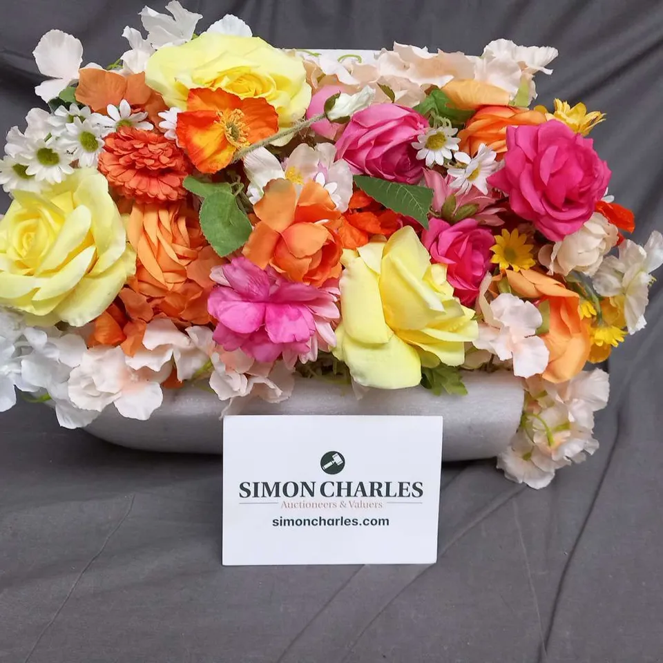 TWO ARTIFICIAL LARGE BOUQUETS OF FLOWERS