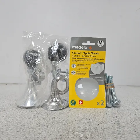 TOTE OF ASSORTED HOUSEHOLD ITEMS TO INCLUDE MEDELA CONTACT NIPPLE SHIELDS, GOLF BALLS, ETC