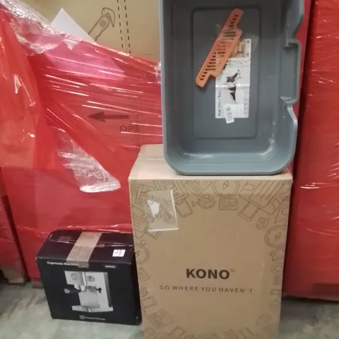 PALLET OF ASSORTED HOUSEHOLD GOODS AND PRODUCTS TO INCLUDE;CAT LITTER TRAY,COFFEE MACHINE,SUITCASE 