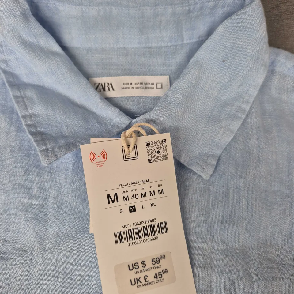 ZARA Light Blue Linen Shirt, UK Medium (M) – Long Sleeve with Chest Pocket