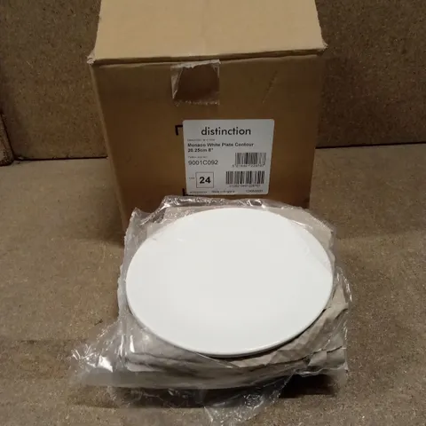 BOX OF APPROXIMATELY 24 DISTINCTION MONACO WHITE CONTOUR PLATES 20.25cm