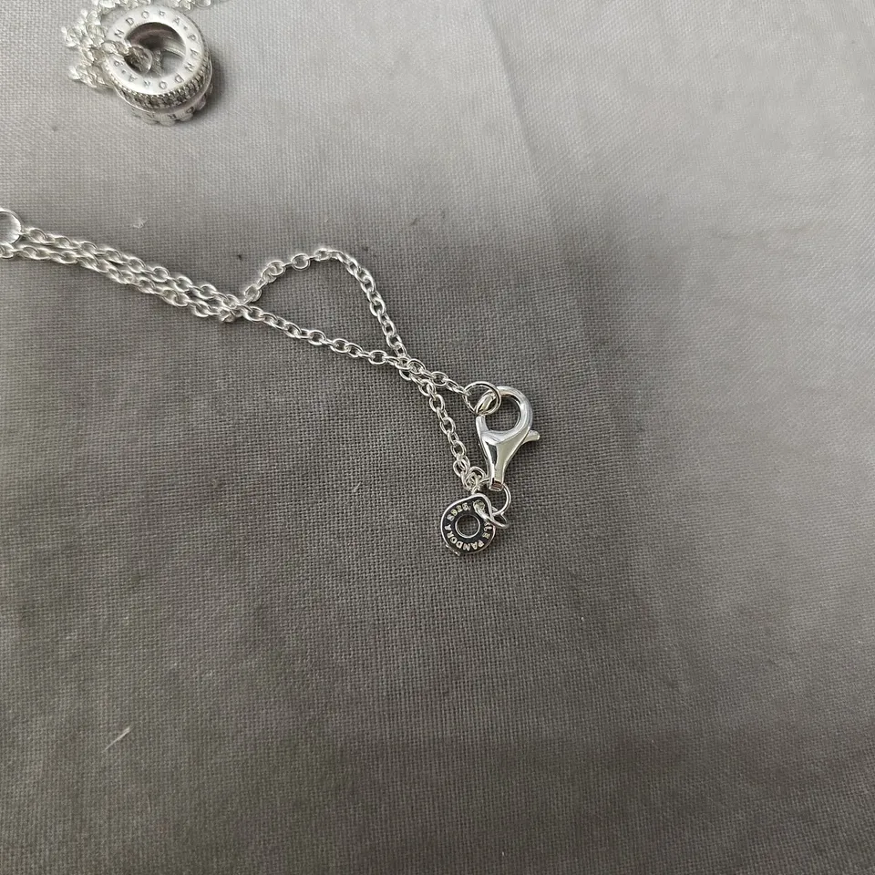 PANDORA SILVER S925 NECKLACE WITH ROUND PAVÉ BEAD CHARM – INCLUDES BLACK VELVET POUCH
