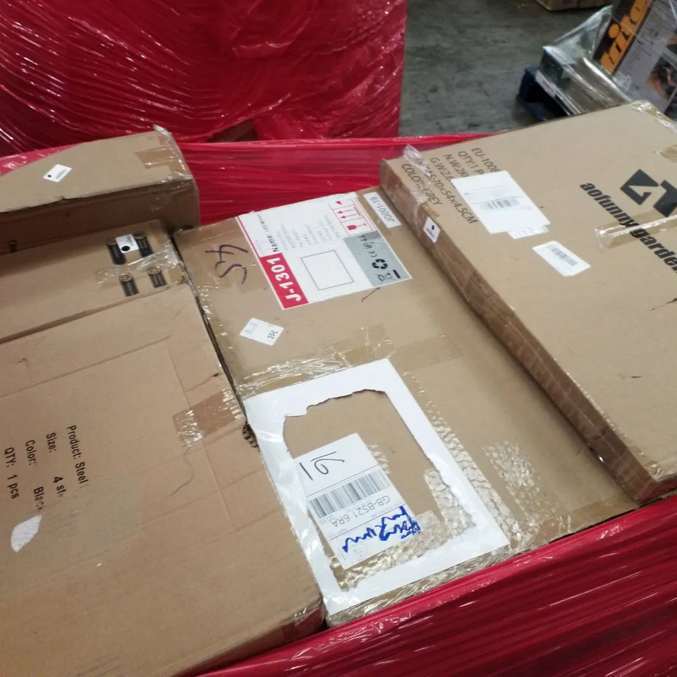 PALLET OF ASSORTED PRODUCTS INCLUDING GARDEN CHAIRS, LED MIRROR, SMART HEATER, TURNTABLE