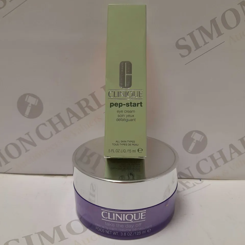 LOT OF 2 CLINIQUE PRODUCTS TO INCLUDE TAKE THE DAY OFF CLEANSING BALM 125ML & PEP-START EYE CREAM 15ML