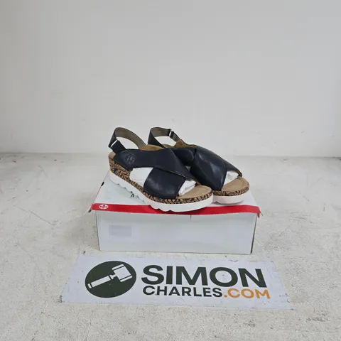BOXED REKER CROSS OVER WEDGE SANDALS SIZE 6.5