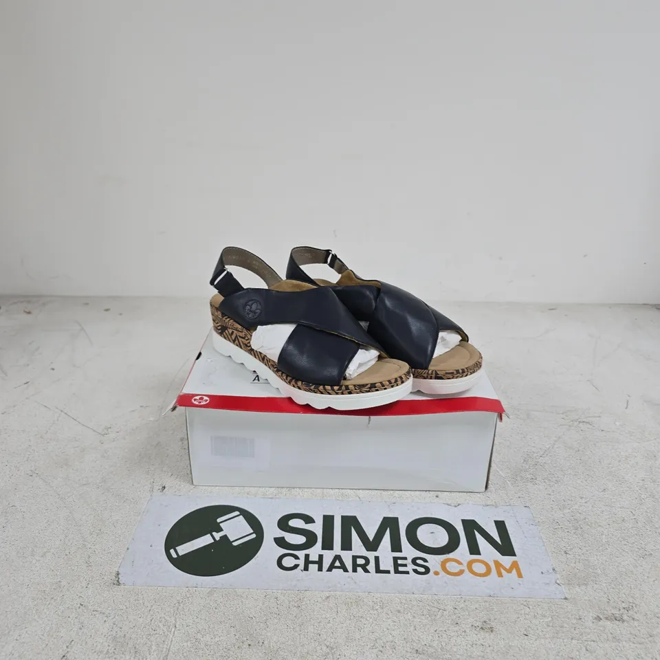 BOXED REKER CROSS OVER WEDGE SANDALS SIZE 6.5