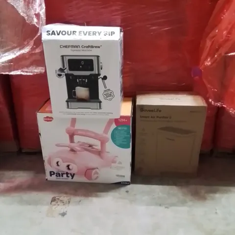 PALLET OF ASSORTED HOUSEHOLD GOODS AND PRODUCTS TO INCLUDE;ESPRESSO MACHINE,AIR PURIFIER,BABY STROLLER 