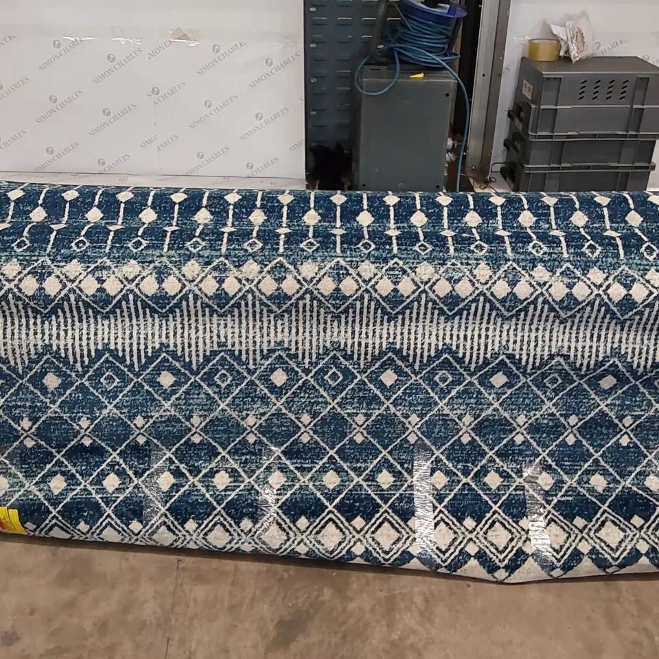 DONAWAY BLUE MOROCCAN TILE POWER LOOM RUG // 200 X 280CM