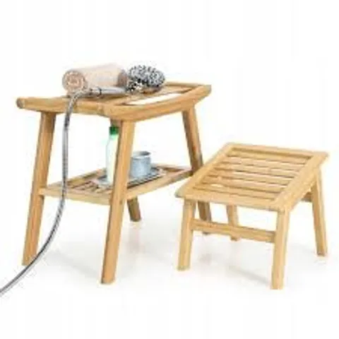 BOXED BAMBOO SHOWER BENCH AND STOOL, 2-TIER SPA BATH SHOWER STOOL 