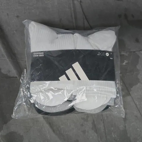 ADIDAS PACK OF 6 CUSHIONED CREW SOCKS IN WHITE/GREY/BLACK