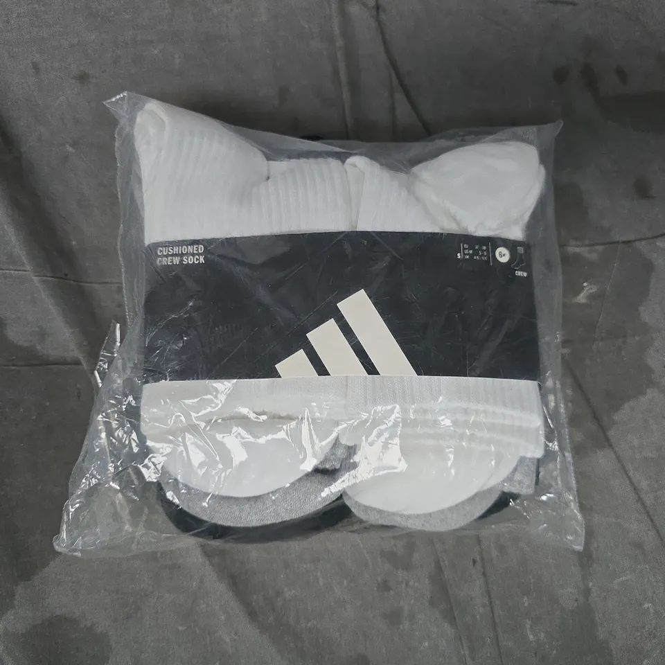 ADIDAS PACK OF 6 CUSHIONED CREW SOCKS IN WHITE/GREY/BLACK