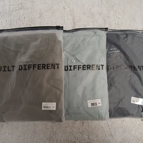 SET OF APPROXIMATELY 10 ASSORTED BUILT DIFFERENT T-SHIRTS/SHIRTS IN VARIOUS COLOURS AND SIZES