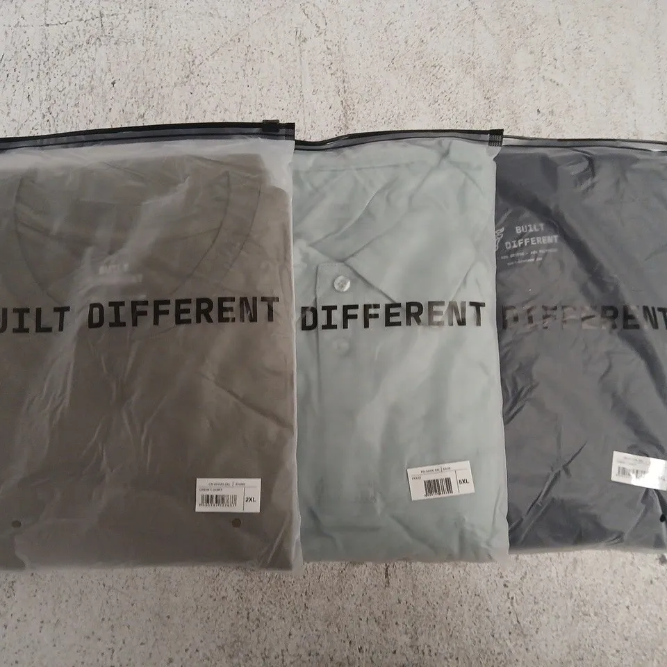 SET OF APPROXIMATELY 10 ASSORTED BUILT DIFFERENT T-SHIRTS/SHIRTS IN VARIOUS COLOURS AND SIZES