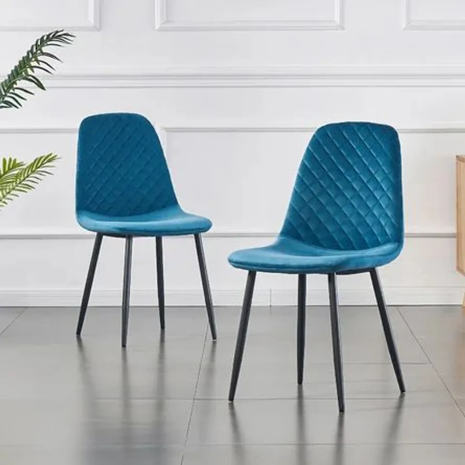 BOXED PAIR OF BRIENNA UPHOLSTERED VELVET DINING CHAIRS - DARK TEAL (1 BOX)