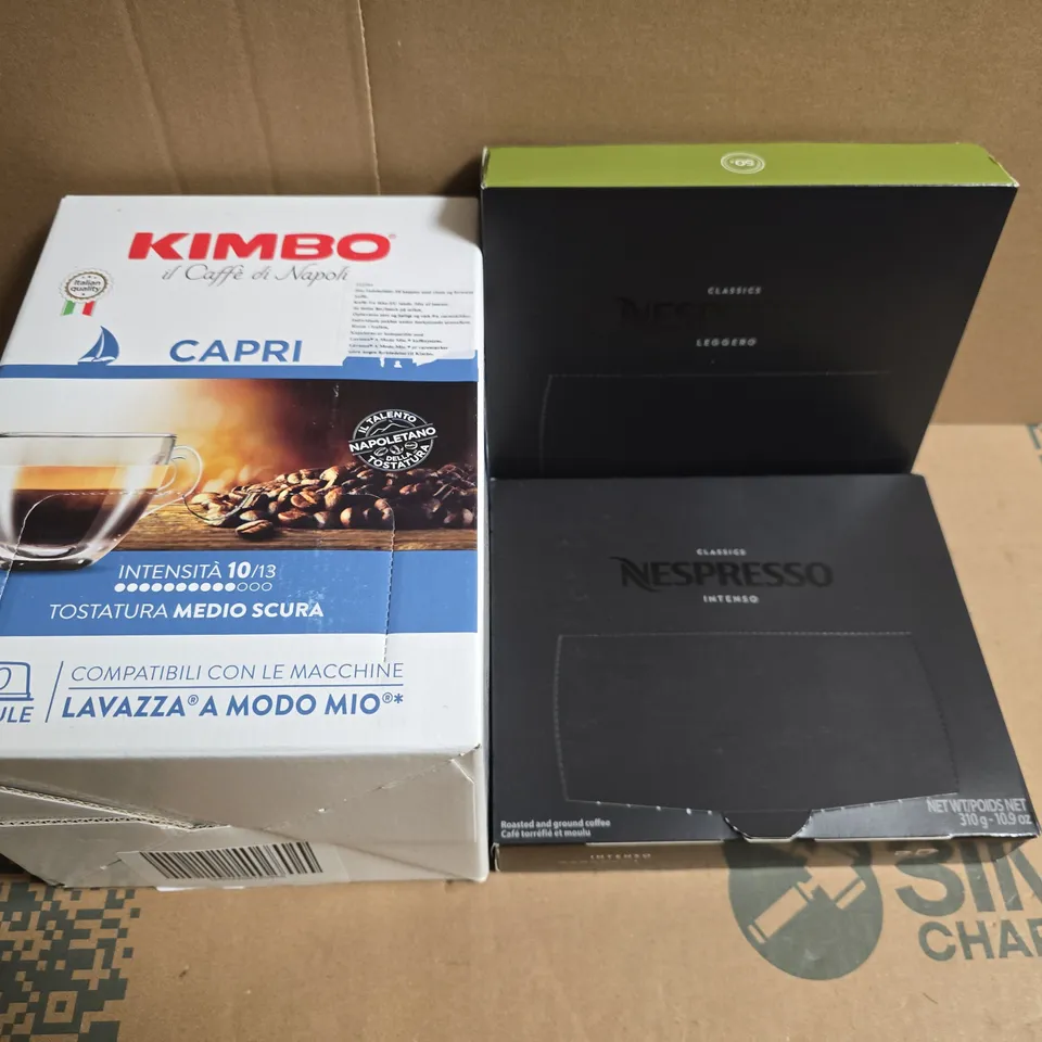 APPROX 3 ASSORTED FOOD ITEMS TO INCLUDE KIMBO CAPRI COFFEE CAPSULES (50) + NESPRESSO INTENSO CAPSULES 