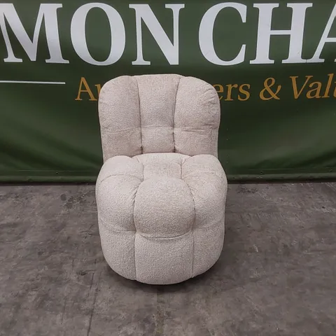 QUALITY DESIGNER BUMPER CIRCA GLAM FABRIC DINING CHAIR ON WHEELS - SAND