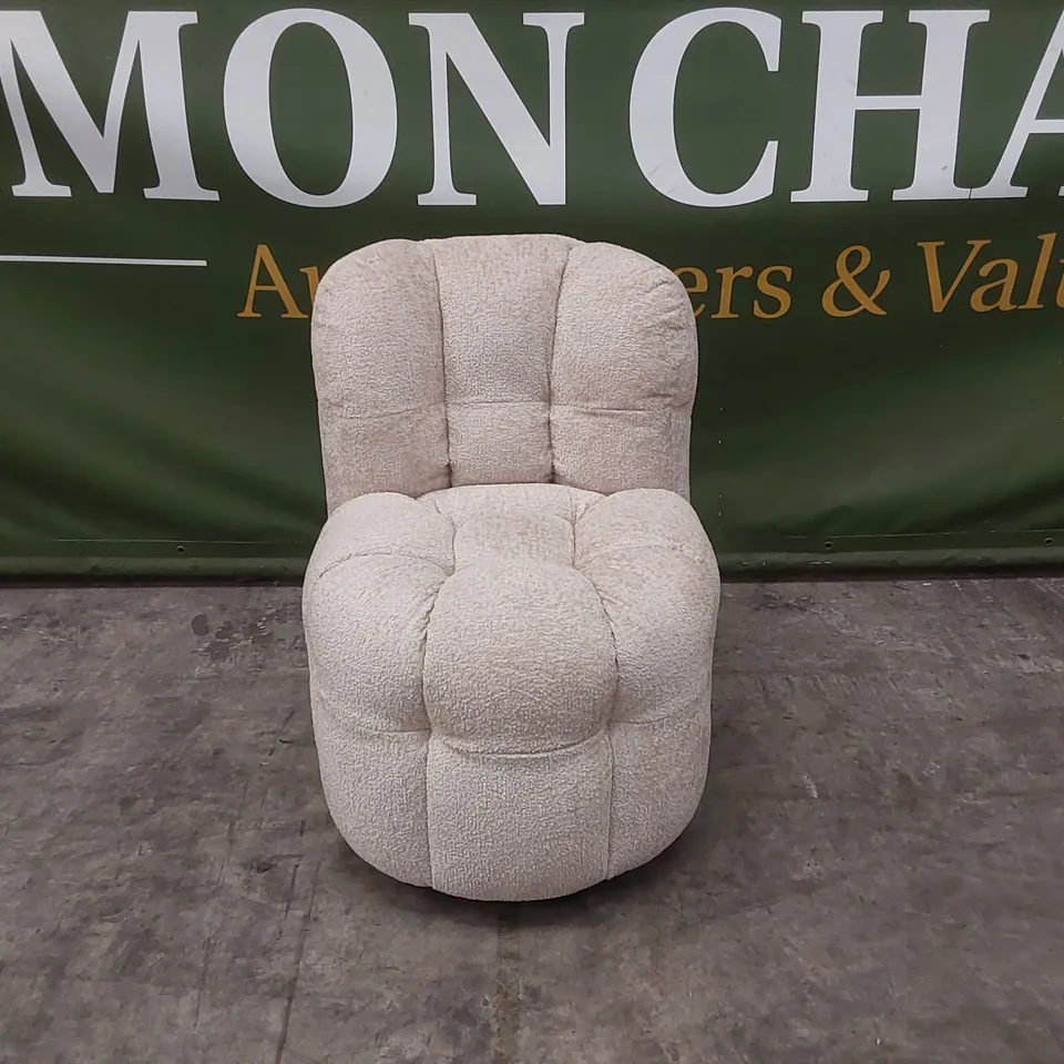 QUALITY DESIGNER BUMPER CIRCA GLAM FABRIC DINING CHAIR ON WHEELS - SAND