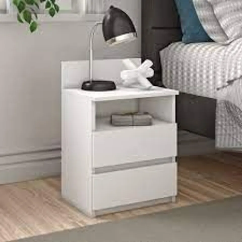 BOXED ABRIL WHITE 2-DRAWER BEDSIDE TABLE (1 BOX)