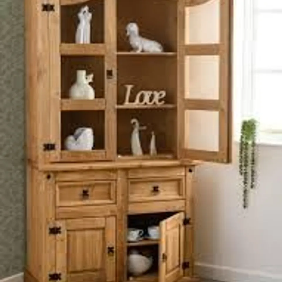 BOXED SECONIQUE CORONA 3' BUFFET HUTCH - DISTRESSED WAXED PINE (2 BOXES)