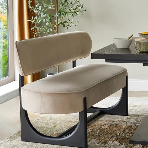 BOXED DANETTI ORLAN CHAMPAGNE VELVET 3 SEATER DINING BENCH WITH BACKREST