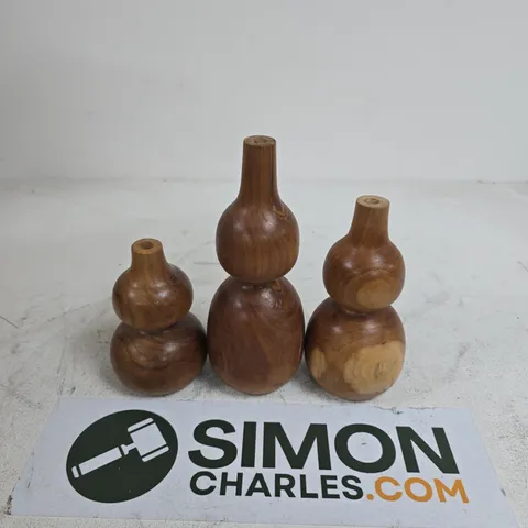 BOXED WOODEN VASE SET OF 3