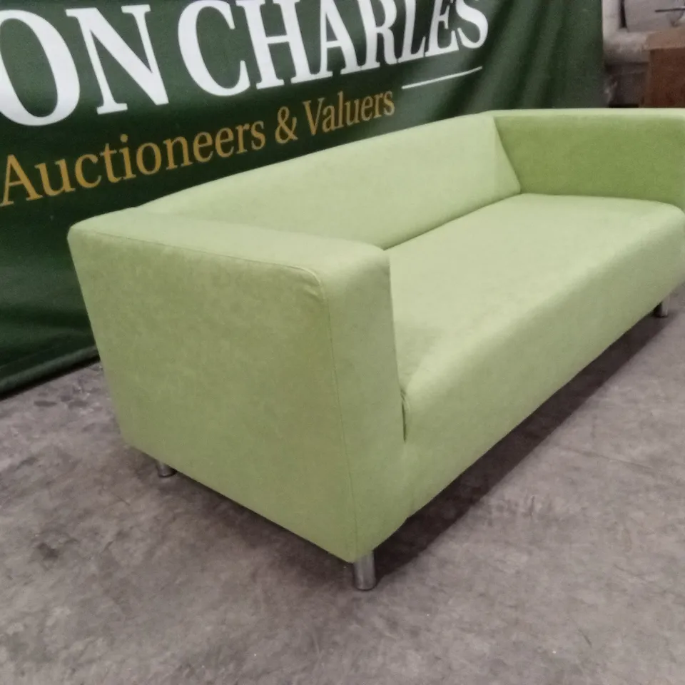 QUALITY DESIGNER SMALL 3 SEATER FABRIC SOFA - GREEN
