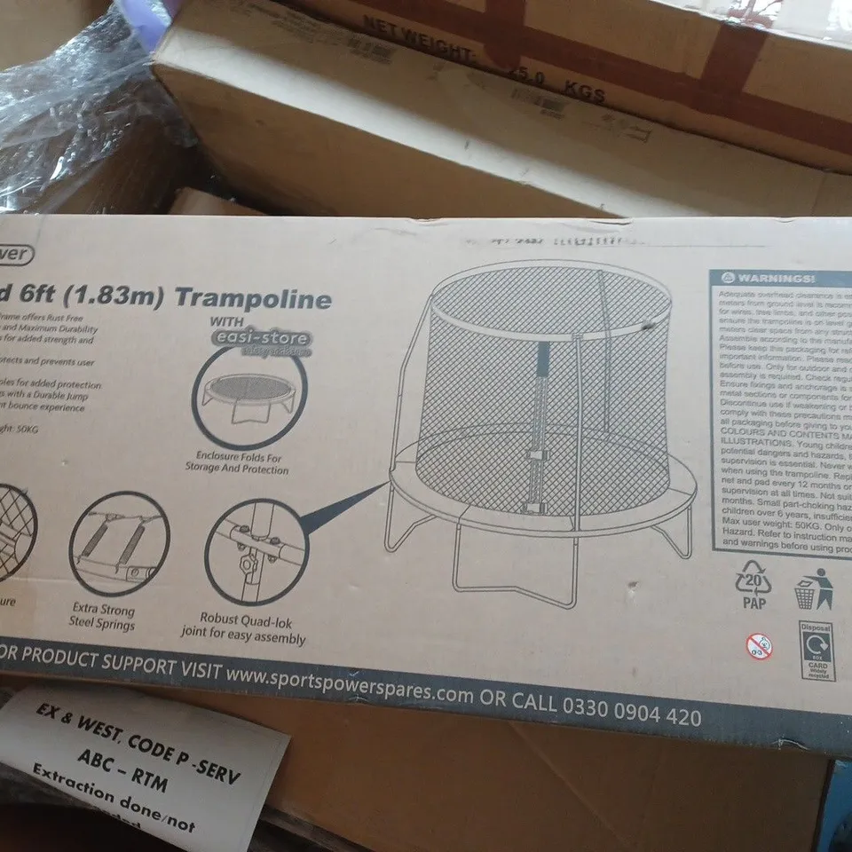 BOXED SPORTSPOWER 6FT EASI-STORE TRAMPOLINE WITH FLIP- PAD
